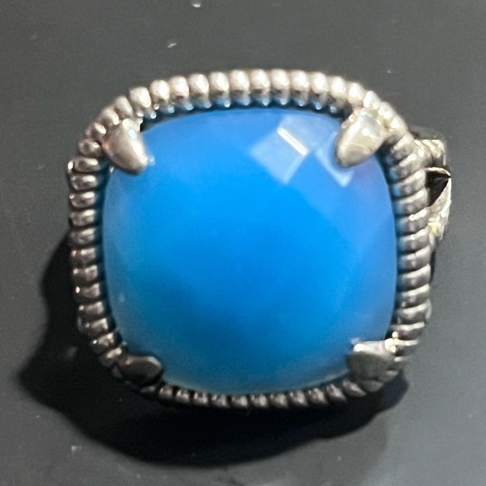 SJM PRE-LOVED AUTHENTIC STERLING SILVER & BLUE STONE ROPE DESIGN RING
